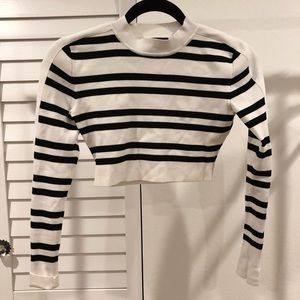 White & Black stripe crop top by Bebe